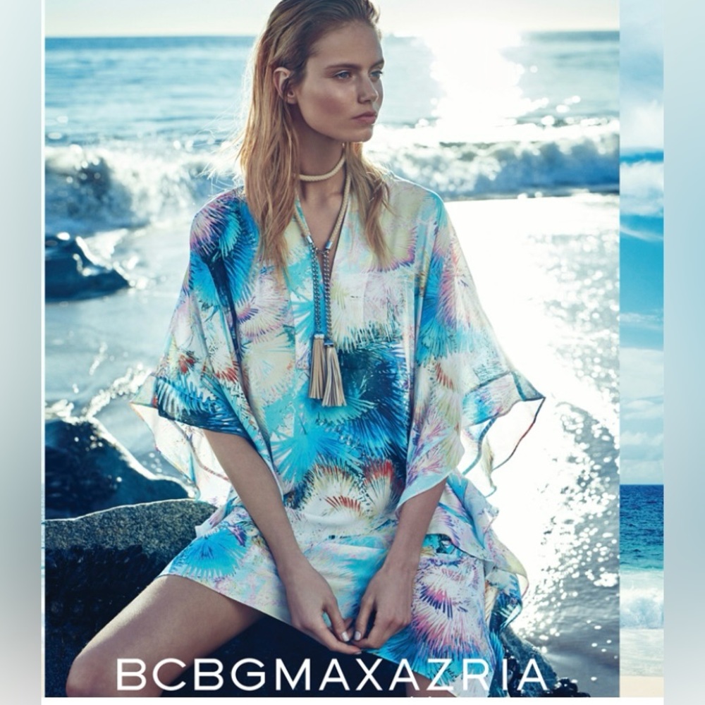 BCBGMAXAZRIA “Dove” women's kaftan top color by aqua combo size XS/S